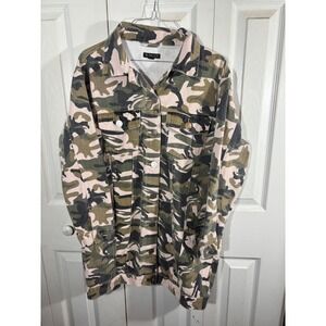Y2K KROIX Camo Pink Green‎ Black Denim Jacket Oversized Medium